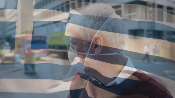 Animatie Van Een Griekse Vlag Die Zwaait Een Man Met — Stockvideo