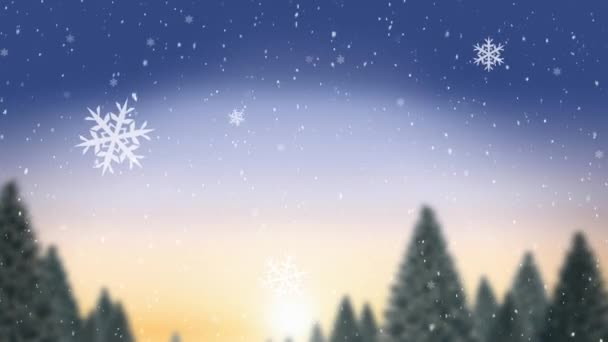 Animación Nieve Cayendo Sobre Paisaje Invernal Las Luces Del Norte — Vídeo de stock