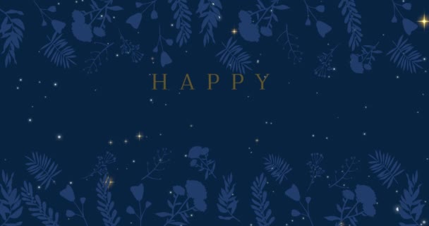 Κινούμενα Σχέδια Χαρούμενων Διακοπών Κείμενο Πάνω Από Λουλούδια Χριστούγεννα Χαιρετισμό — Αρχείο Βίντεο