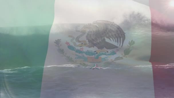 Digitale Samenstelling Van Mexico Vlag Zwaaiend Tegen Luchtfoto Van Golven — Stockvideo