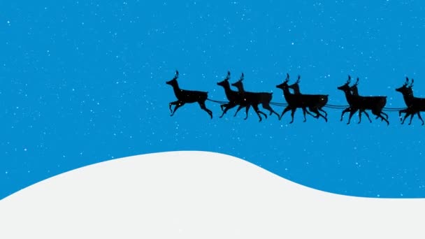 Animace Sněhu Padajícího Přes Santa Claus Saních Soby Modré Bílé — Stock video