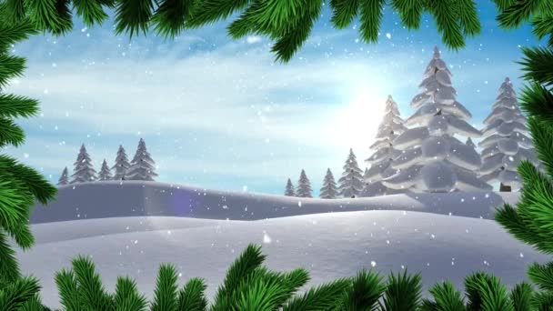 冬天的风景上飘扬着雪的动画 圣诞节 传统和庆祝概念数字制作的视频 — 图库视频影像