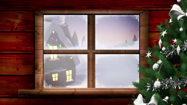 Анимация Зимней Сцены Домом Видимым Окна Рождество Зима Традиции Празднование — стоковое видео