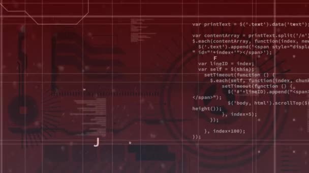 Цифровая Анимация Цифрового Интерфейса Обработкой Данных Красном Фоне Компьютерный Интерфейс — стоковое видео