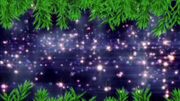 Árvore Natal Ramifica Sobre Manchas Luz Flutuando Contra Fundo Azul — Vídeo de Stock