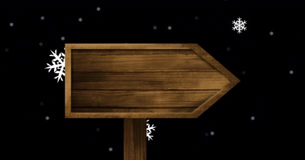 Animación Letrero Madera Con Espacio Copia Sobre Nieve Cayendo Navidad — Vídeo de stock