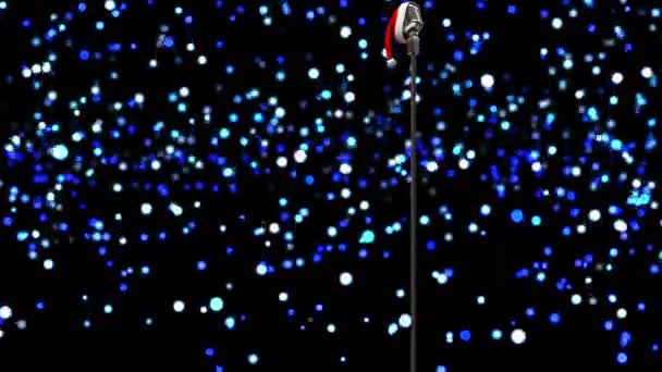 Анимация Синих Огней Над Микрофоном Темном Фоне Рождество Развлечения Музыка — стоковое видео