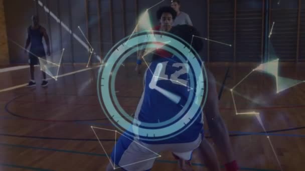 Animacja Sieci Połączeń Nad Różnymi Grupami Męskich Koszykarzy Globalny Sport — Wideo stockowe