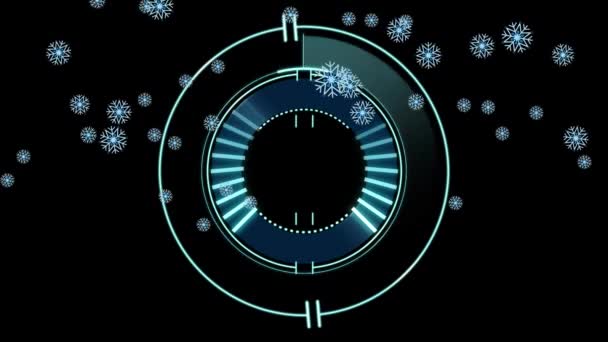 Animation Loading Circle Falling Snow Black Background Christmas Tradition Celebration — Stock Video