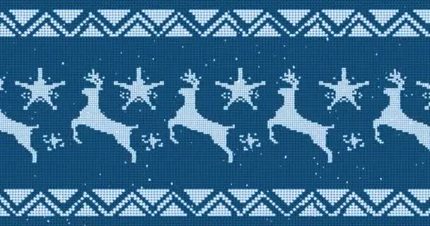 Animation Reindeer Pattern Blue Background Christmas Winter Tradition Celebration Concept — Stock Video