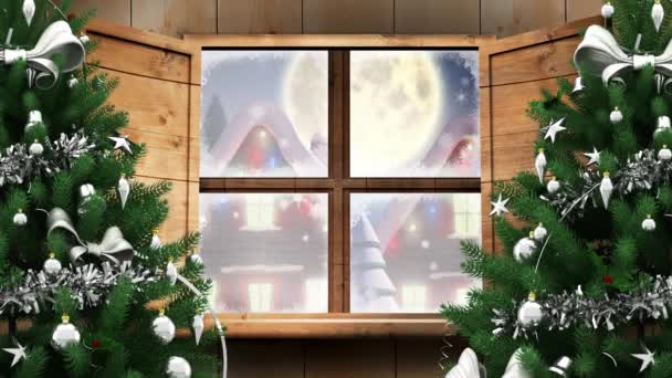 Animation Winter Scenery Santa Sleigh Reindeer Christmas Winter Tradition Celebration — Stock Video