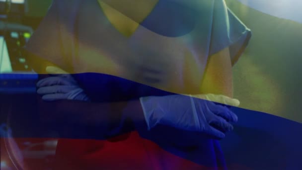 Animatie Van Vlag Van Colombië Zwaaien Chirurgen Operatiekamer Wereldwijde Geneeskunde — Stockvideo