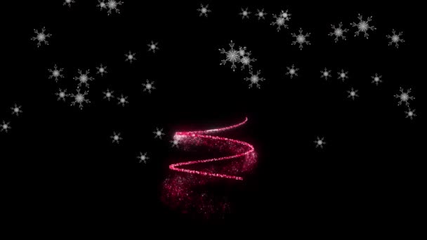 Animation Snow Falling Neon Decoration Happy Christmas Text Black Background — Stock Video