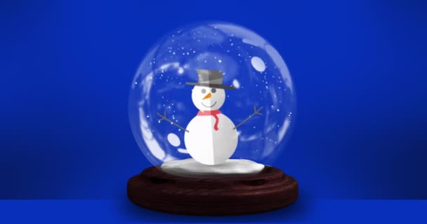 Animation Christmas Snow Globe Snowman Blue Background Christmas Winter Tradition — Stock Video