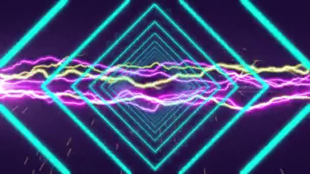 Анимация Движущейся Красочной Энергии Над Геометрическими Фигурами Технология Цифрового Интерфейса — стоковое видео