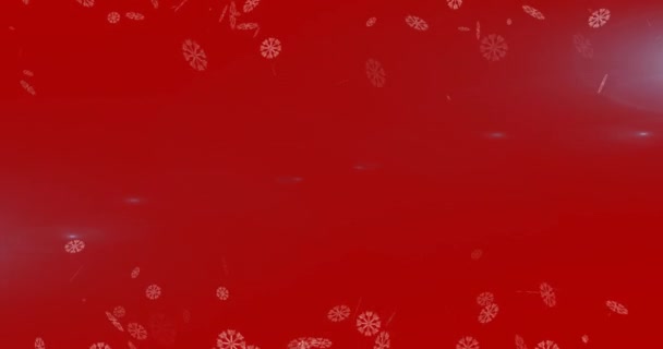 在红色背景上 雪花飘落的动画 圣诞节 传统和庆祝概念数字制作的视频 — 图库视频影像