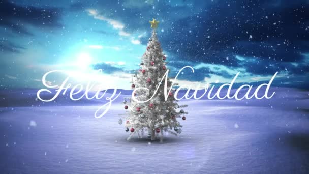 Animatie Van Kerstgroeten Van Felix Navidad Boven Kerstboom Kerstmis Winter — Stockvideo