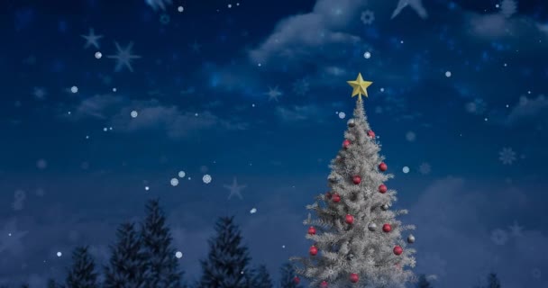 Animation Noël Nouvelles Salutations Année Sur Arbre Noël Neige Sur — Video