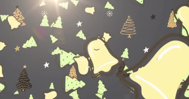 Christmas Tree Bell Icons Falling Multiple Christmas Tree Icons Grey — Stock Video