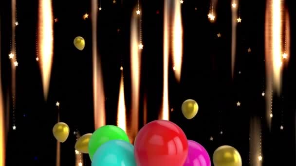 Animation Von Bunten Luftballons Die Über Glühende Lichter Fliegen Silvesterparty — Stockvideo