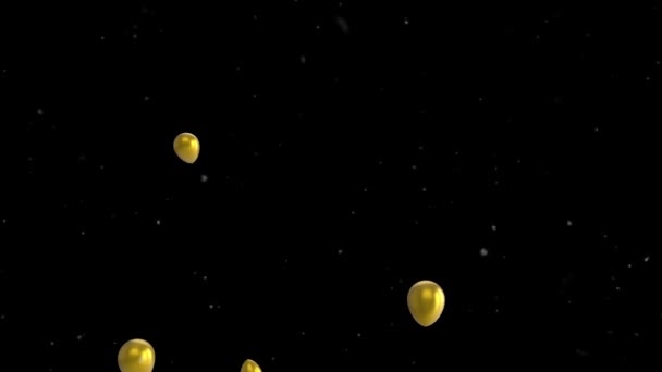 Animation Von Fliegenden Goldenen Luftballons Und Konfetti Auf Schwarzem Hintergrund — Stockvideo