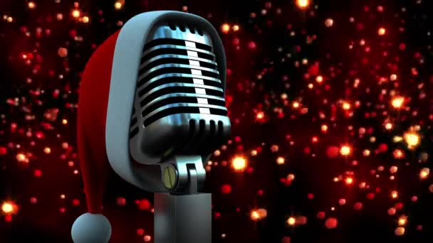 Animation Chapeau Père Noël Sur Microphone Vintage Lumières Incandescentes Sur — Video