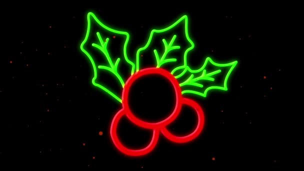 Animation Dots Falling Neon Decoration Black Background Christmas Tradition Celebration — Stock Video