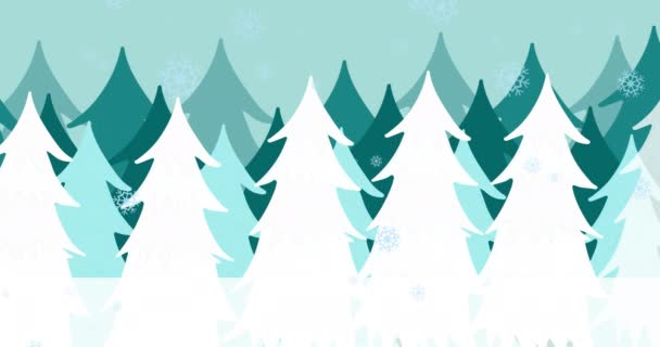 Animation Christmas Winter Scenery Fir Trees Snow Falling Christmas Winter — Stock Video