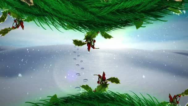 Animazione Piste Neve Che Cadono Sul Paesaggio Invernale Natale Tradizione — Video Stock