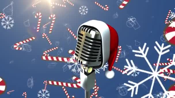 Animation Microphone Rétro Avec Chapeau Père Noël Sur Neige Cannes — Video