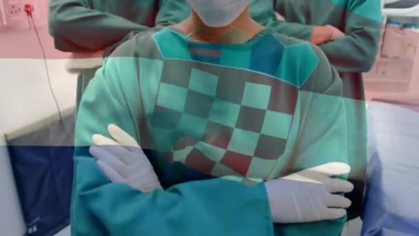 Animatie Van Kroatische Vlag Zwaaiend Chirurgen Operatiekamer Wereldwijde Geneeskunde Gezondheidszorg — Stockvideo