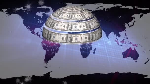 Animation Eines Globus Aus Amerikanischen Dollars Der Sich Über Die — Stockvideo