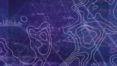 Mor arkaplandaki bağlantı ağı üzerinden beyaz çizgilerin hareket ettirilmesi. küresel bilim ve güvenlik, dijital arayüz konsepti dijital olarak oluşturulmuş video.