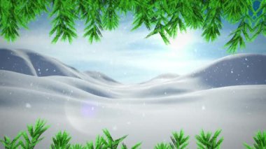 Kış manzarasına yağan kar animasyonu. Noel, gelenek ve kutlama konsepti dijital olarak oluşturuldu.