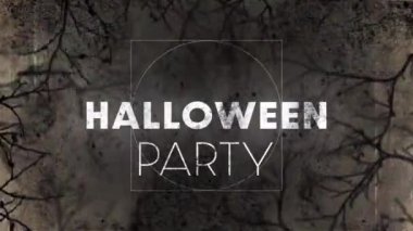 Cadılar Bayramı partisi mesajı grunge desenli gri arka planda ürkütücü ağaç dalları üzerine. Cadılar Bayramı vektör illüstrasyonu ve sanat konsepti