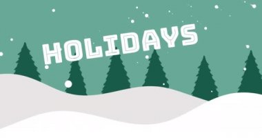 Mutlu bayram mesajlarının animasyonu, kışın kardan adamlarla dolu Noel manzarası. Noel, kış, gelenek ve kutlama konsepti dijital olarak oluşturulmuş video.