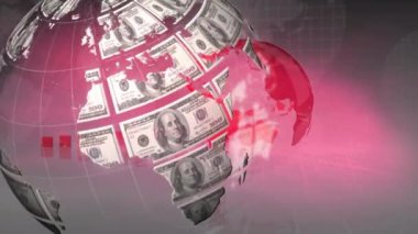 Amerikan doları banknotlarının animasyonu dünya haritası üzerinde veri işleme üzerinde dönüyor. küresel iş, finans ve bağlantılar konsepti dijital olarak oluşturulmuş video.