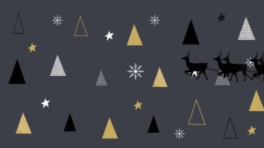 Noel Baba 'nın kızakta yıldızların ve Noel ağacı dokusunun üstünde ren geyiğiyle canlandırılması. Noel, gelenek ve kutlama konsepti dijital olarak oluşturuldu.