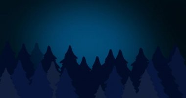 Köknar ağaçlarıyla kış yılbaşı manzarasının animasyonu. Noel, kış, gelenek ve kutlama konsepti dijital olarak oluşturulmuş video.