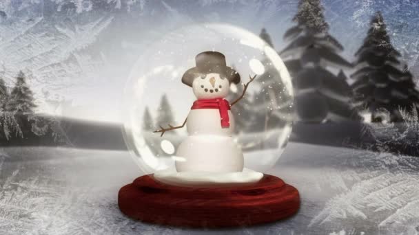 Décoration Couronne Noël Sur Bonhomme Neige Dans Une Boule Neige — Video