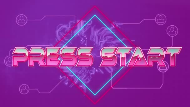 Animation Press Start Text Geometrical Shapes Network Connections Video Game — Stock Video
