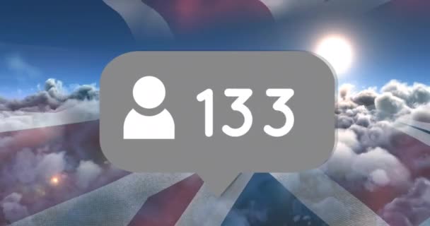Animação Bolha Fala Com Números Sobre Nuvens Bandeira Reino Unido — Vídeo de Stock