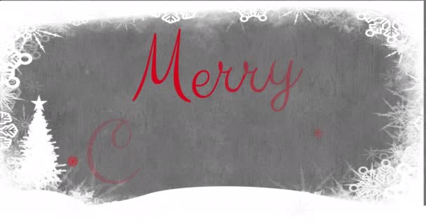 Gri Arka Planda Noel Süsleri Olan Mutlu Noel Mesajlarının Animasyonu — Stok video