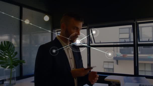 Animation Network Connection Man Using Smartphone Global Connections Business Digital — Stock Video