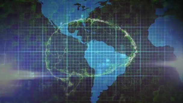 Kalp Atış Hızı Monitörü Dünya Haritası Üzerinden Insan Beyninin Animasyonu — Stok video