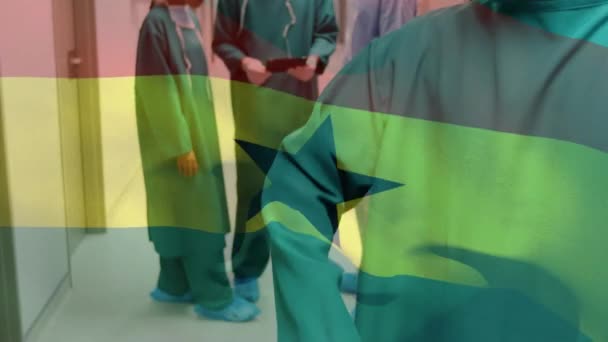 Animation Flag Ghana Waving Surgeons Operating Theatre Global Medicine Healthcare — Stock Video