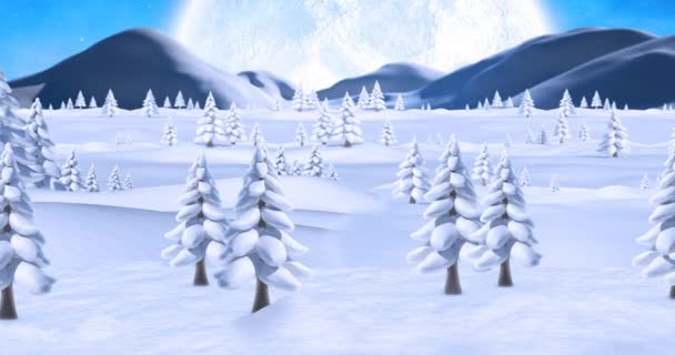 聖書のアニメーションと冬の風景の中でクリスマスの雪の世界に飛び込んだ クリスマス お祝いのコンセプトをデジタルで — ストック動画