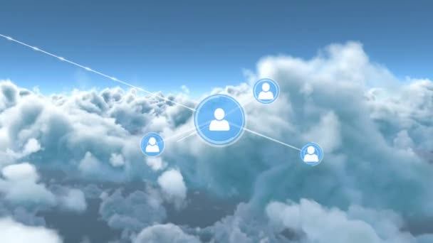 Réseau Icônes Profil Contre Les Nuages Dans Ciel Bleu Concept — Video