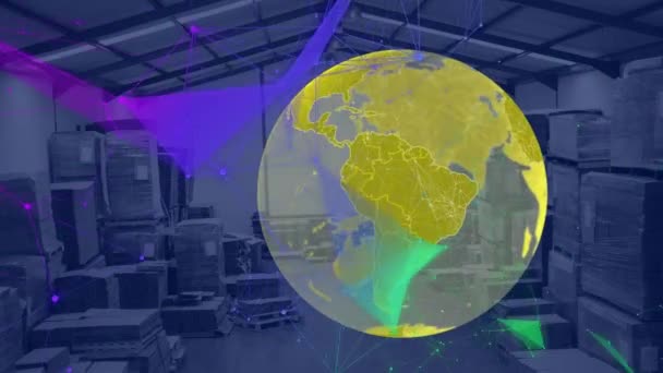 Animation Globe Digital Interface Data Processing Warehouse Global Shipping Delivery — Stock Video