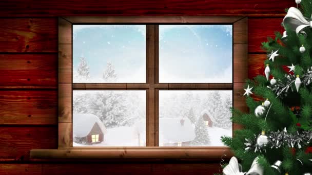 窓から見える冬の風景や家屋のアニメーション クリスマス お祝いのコンセプトをデジタルで — ストック動画